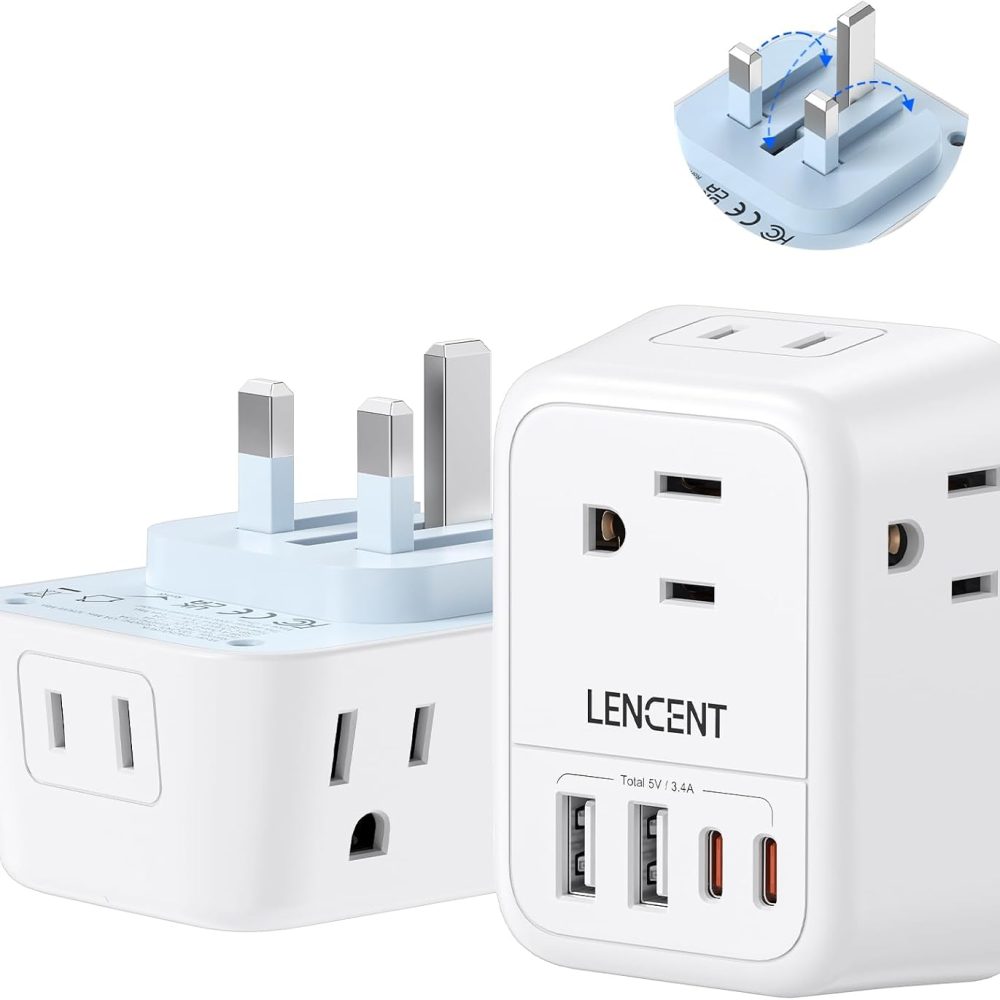 LENCENT Foldable US to UK Plug Adapter, Type G Travel Outlet Adapter with 4 USB Charger(2 USB C), Power Adaptor for USA to Ireland Scotland Dubai Hong Kong England British Kenya London