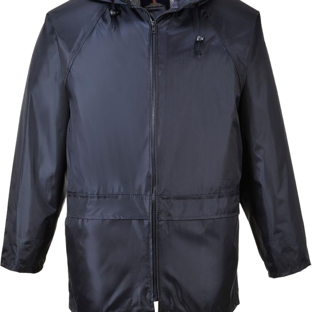 Portwest US440 Classic Waterproof Rain Jacket wth Pack Away Hood & Sealed Seams, Navy, Medium