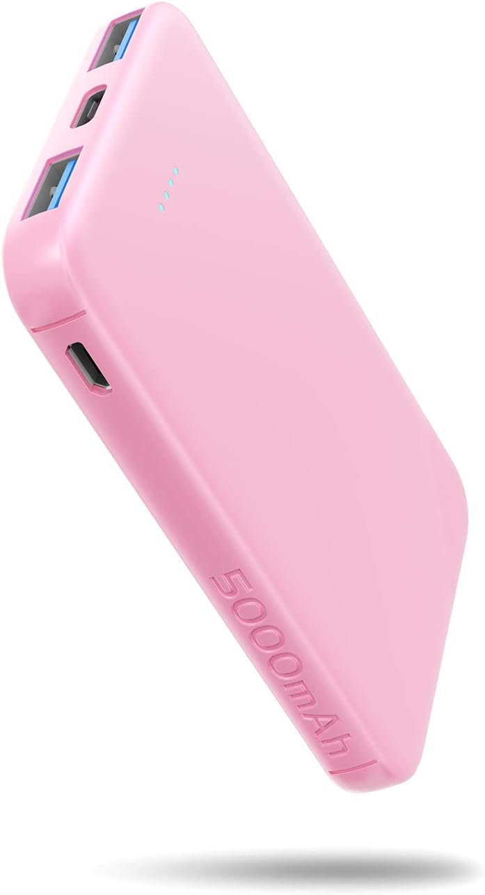 VANYUST S22 Portable Charger, Power Bank, 5000mAh External Battery Pack Compatible with iPhone 15/14/13/12/11/X All Series and Android Phone, Pink