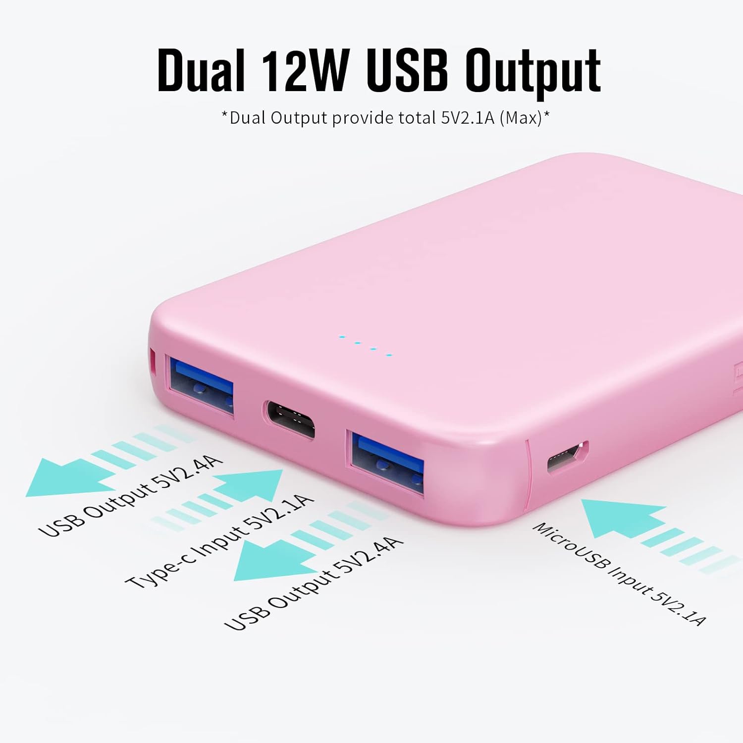 VANYUST S22 Portable Charger, Power Bank, 5000mAh External Battery Pack Compatible with iPhone 15/14/13/12/11/X All Series and Android Phone, Pink - Image 4
